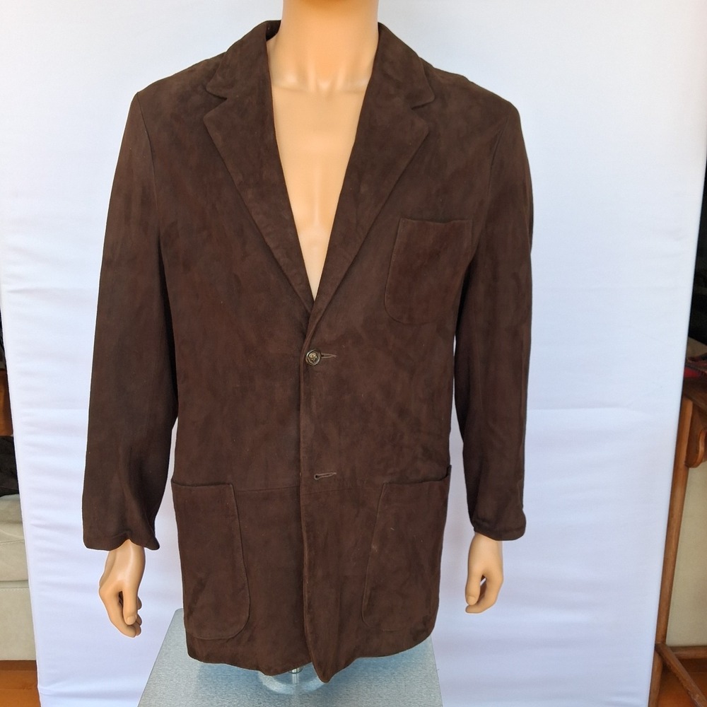 Holt Renfrew Men's Dark Brown Suede Leather Blazer Jacket Size Medium M